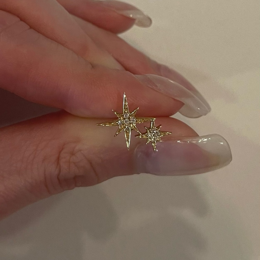 Sydney Evan 14k Pave Diamond Double Starburst Stud Earring (Single)